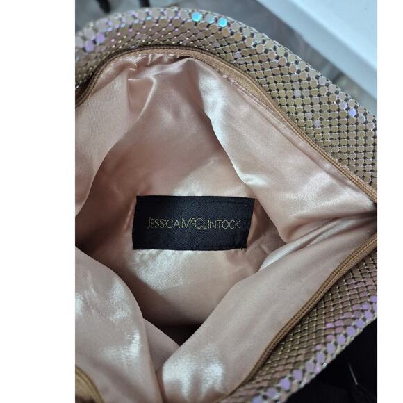 VTG Jessica McClintock Pink Iridescent Metal Mesh Purse Tassle/Chain Strap - Picture 4 of 4